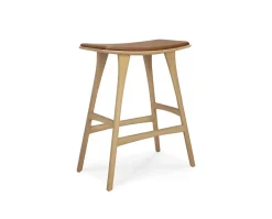 Osso Barpall Låg | Lackad Ek | Läder Cognac