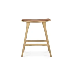 Osso Barpall Låg | Lackad Ek | Läder Cognac