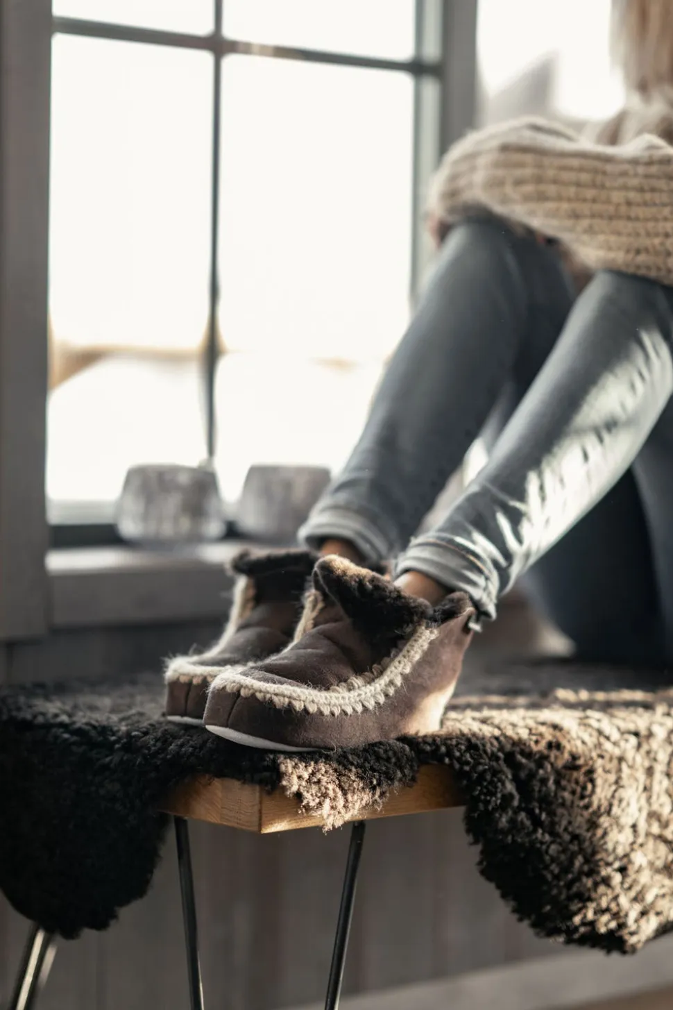 Pia Fårskinnstofflor Chestnut | Storlek 36