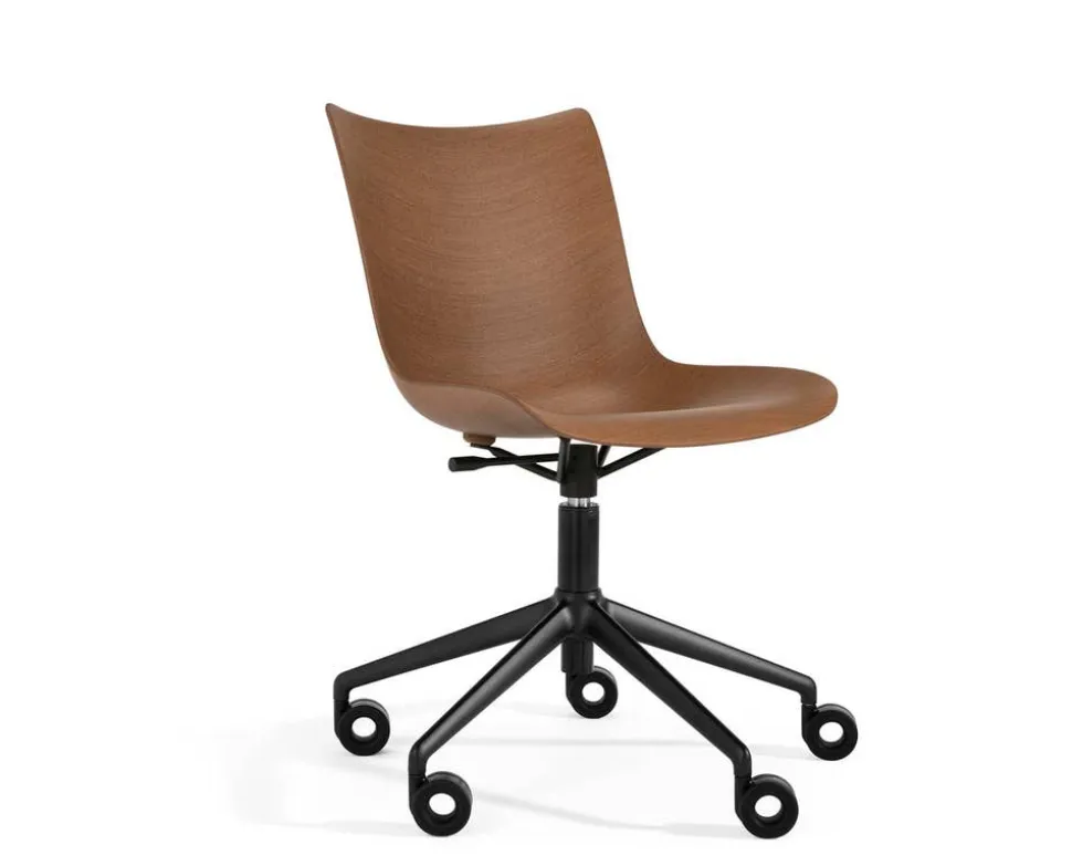 P/Wood Stol med hjul |Dark Wood / Black