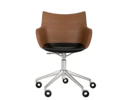 Q/Wood stol | Kromhjul och dyna | Dark Wood / Black
