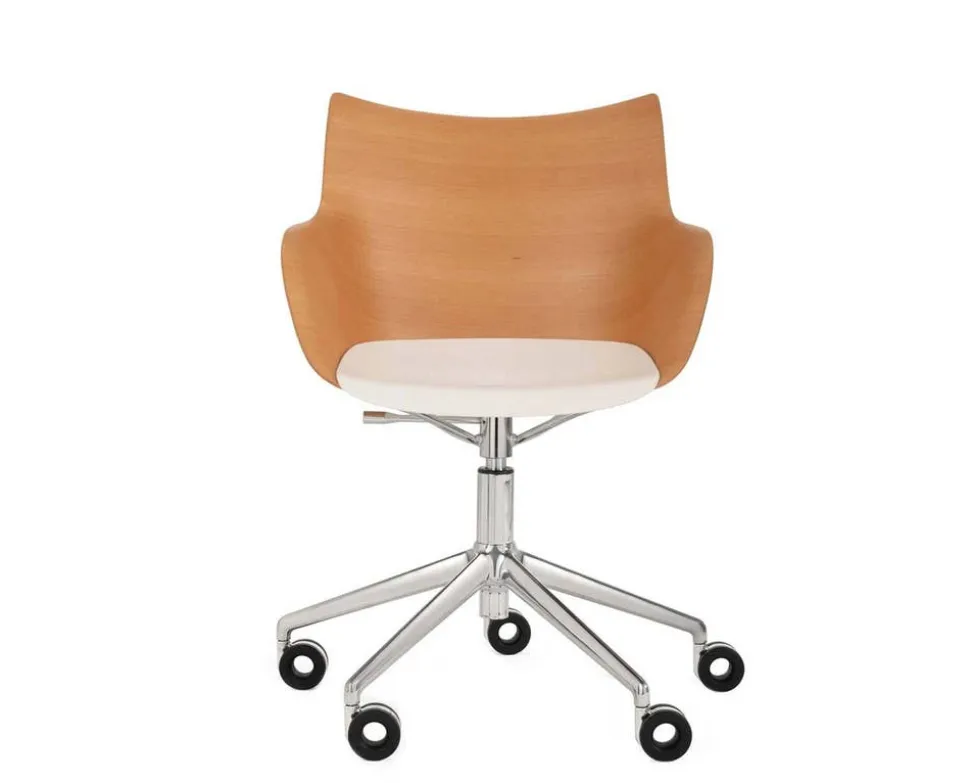 Q/Wood stol | Kromhjul och dyna | Light Wood / White