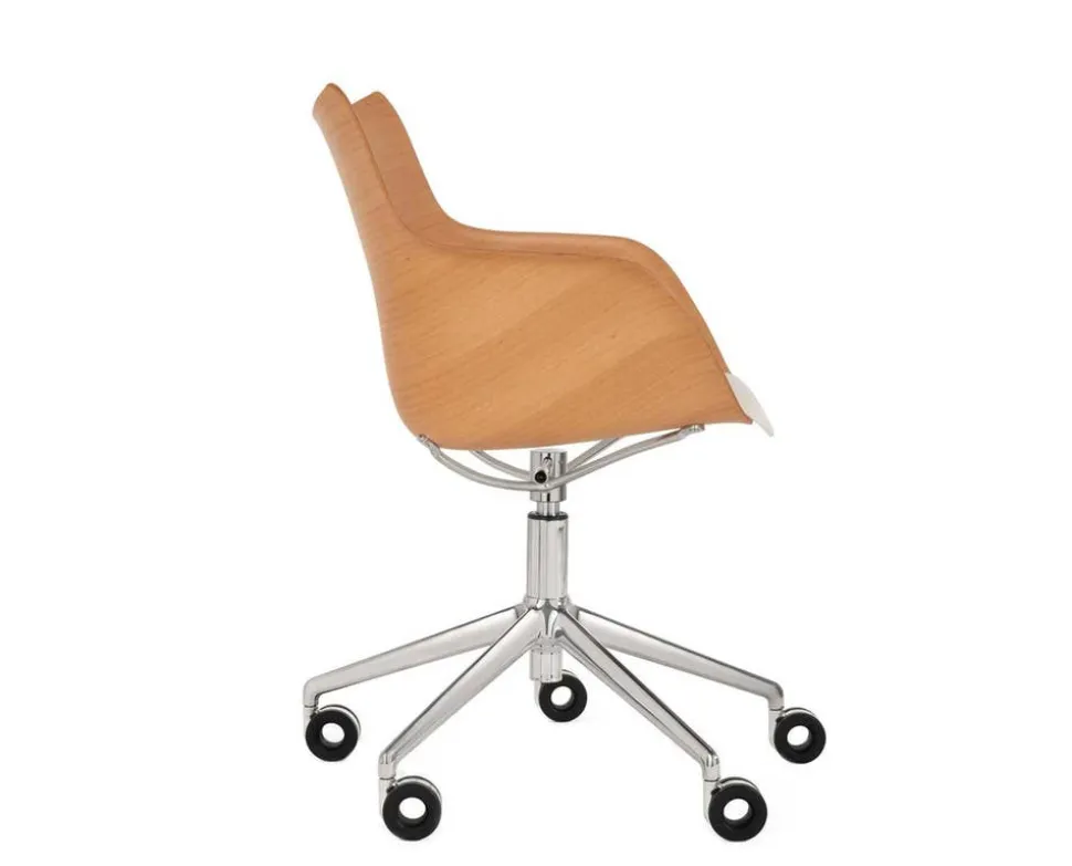 Q/Wood stol | Kromhjul och dyna | Light Wood / White