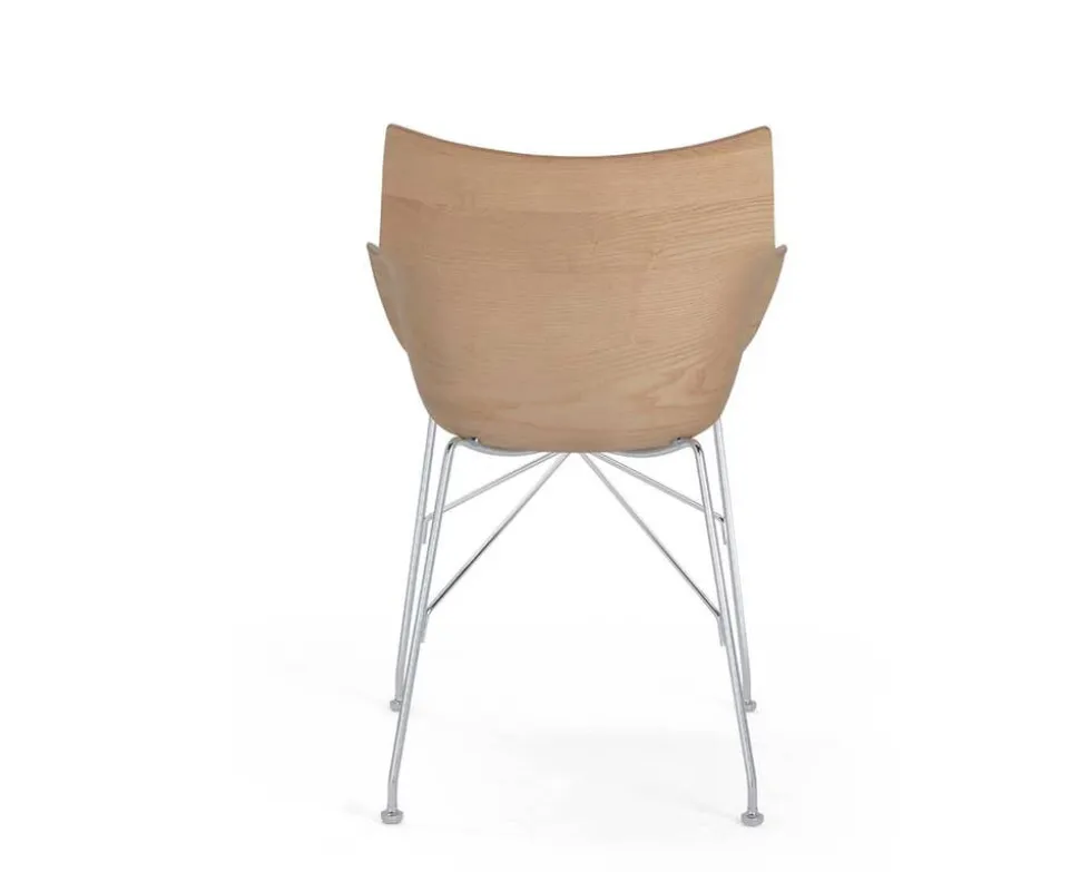 Q/Wood Stol | Ljus ask, Kromben, Vit dyna