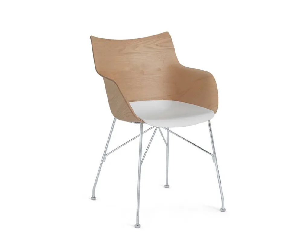 Q/Wood Stol | Ljus ask, Kromben, Vit dyna