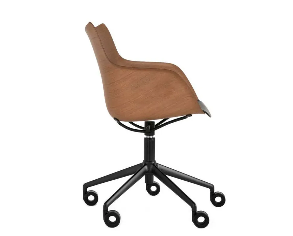 Q/Wood stol | Svarta hjul och dyna | Dark Wood / Black