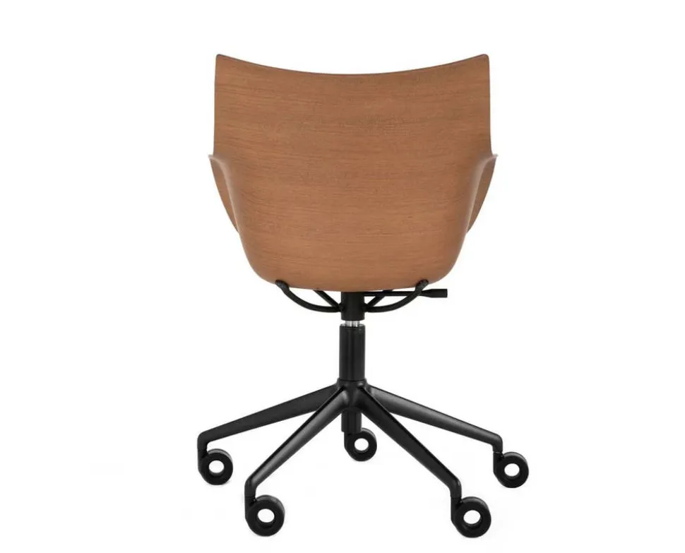 Q/Wood stol | Svarta hjul och dyna | Dark Wood / Black