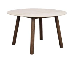 Taransay Matbord Ø125 | Beige Travertin / Brun Ek