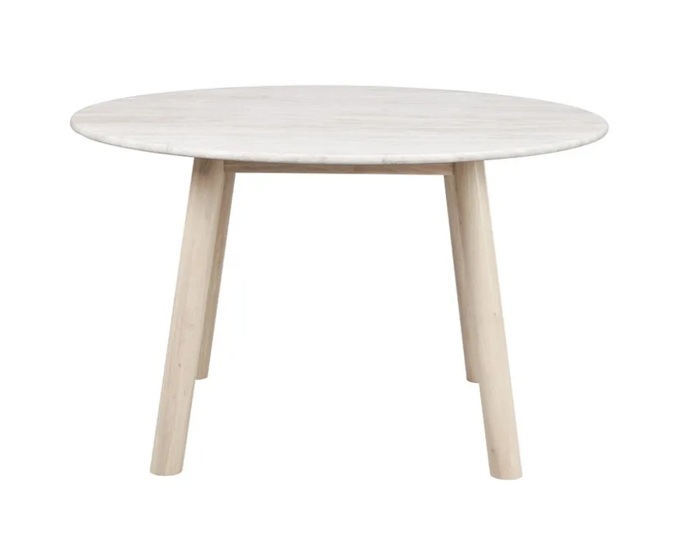 Taransay Matbord Ø125 | Beige Travertin / Vitpigm. Ek