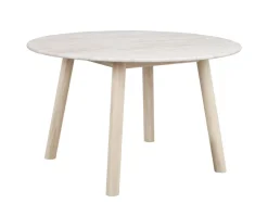 Taransay Matbord Ø125 | Beige Travertin / Vitpigm. Ek