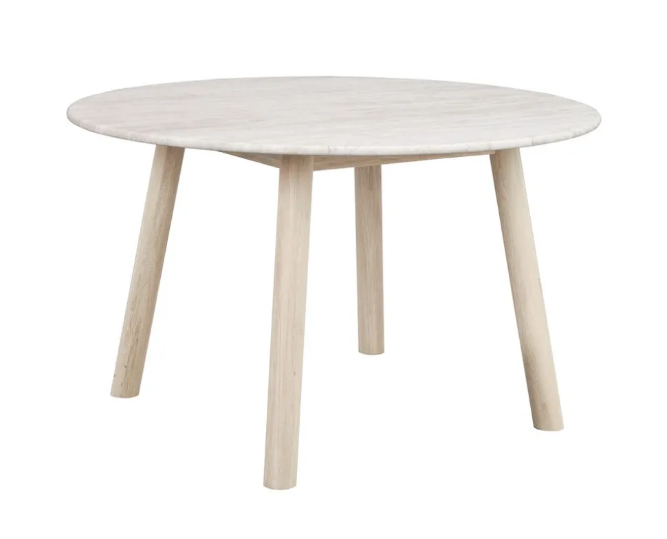 Taransay Matbord Ø125 | Beige Travertin / Vitpigm. Ek