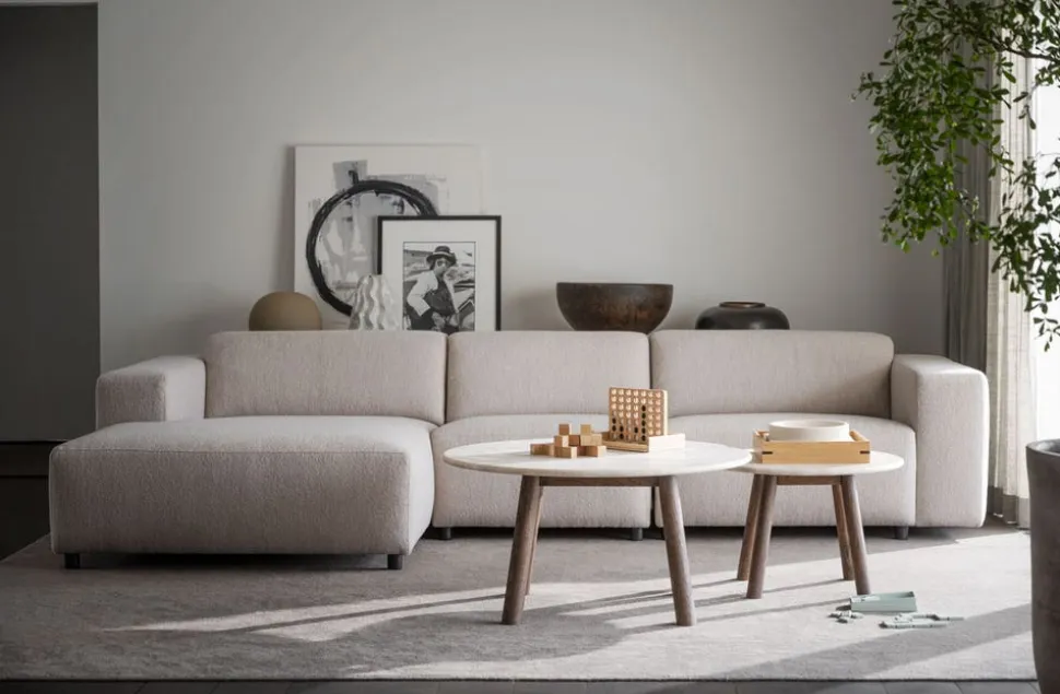 Taransay Soffbord Ø60 | Beige Travertin / Brun Ek