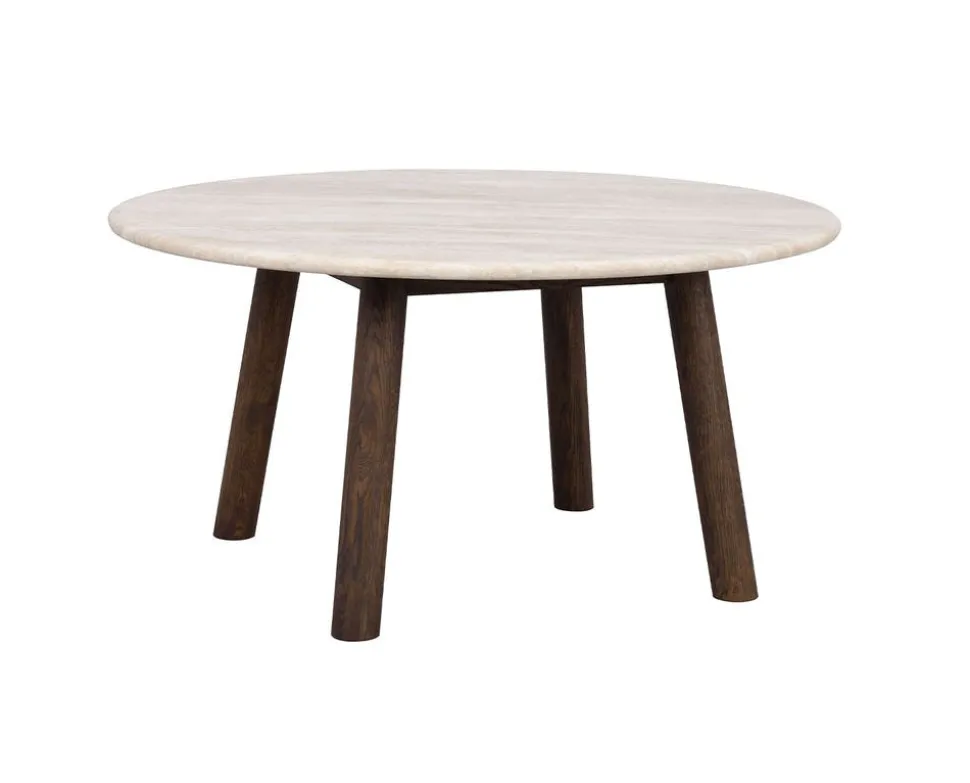 Taransay Soffbord Ø90 | Beige Travertin / Brun Ek