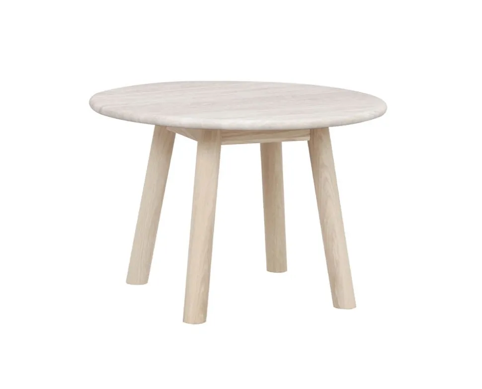 Taransay Soffbord Ø60 | Beige Travertin / Vitpigm. Ek
