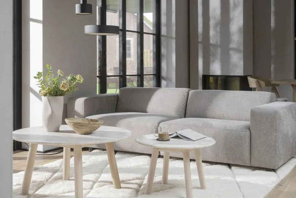 Taransay Soffbord Ø60 | Beige Travertin / Vitpigm. Ek