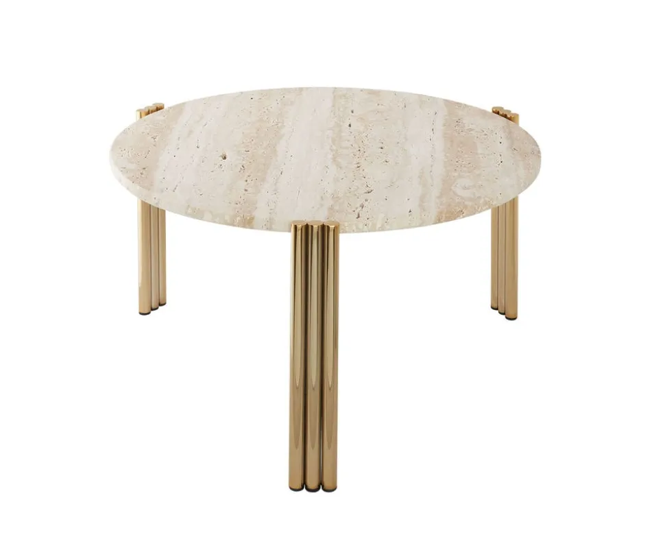Tribus Soffbord Ø60 | Guld/Travertin