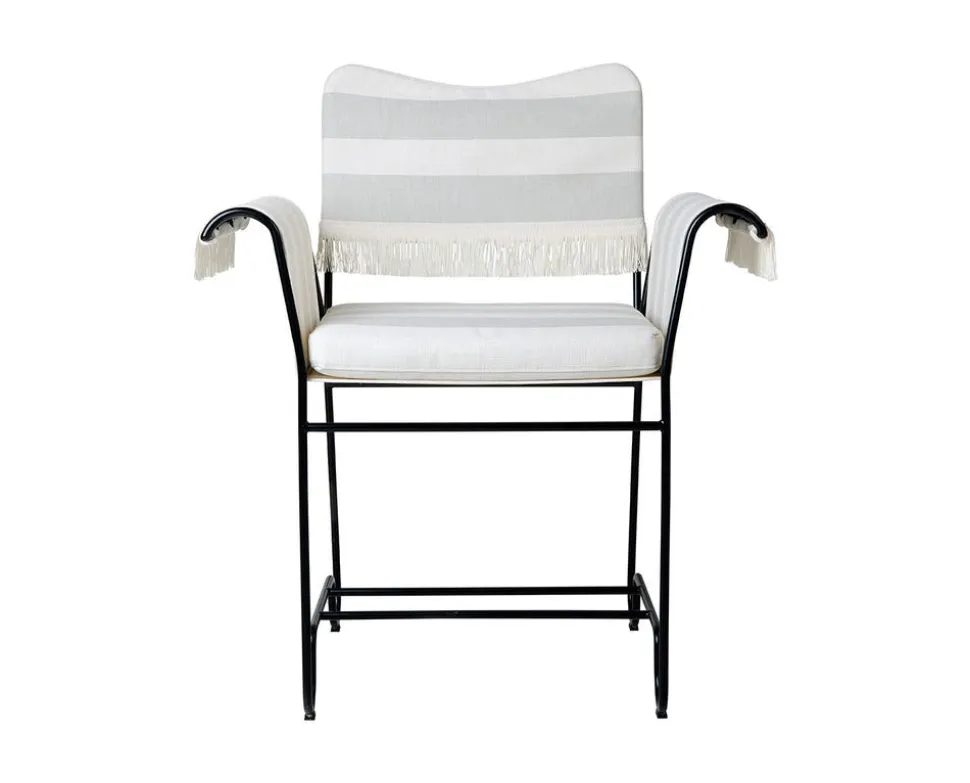 Tropique Stol | Fransar | Tyg Stripe Limonta 20, Svart