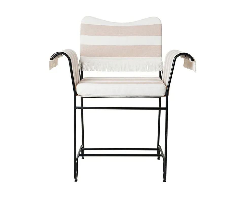 Tropique Stol | Fransar | Tyg Stripe Limonta 40, Svart