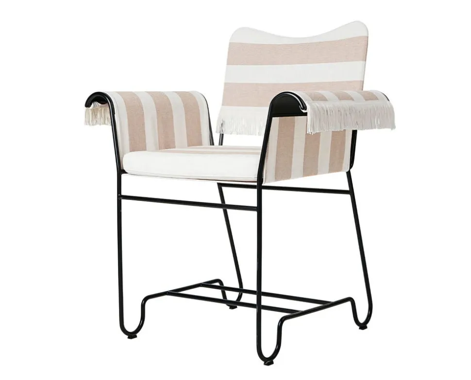Tropique Stol | Fransar | Tyg Stripe Limonta 40, Svart