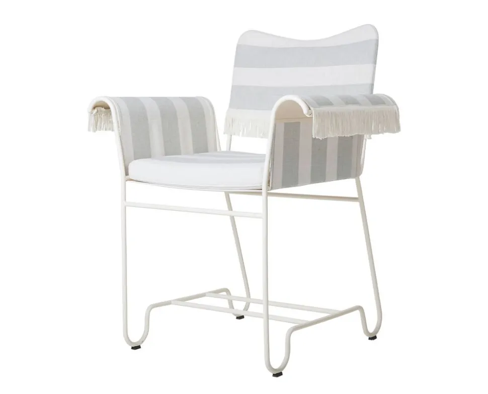 Tropique Stol | Fransar | Tyg Stripe Limonta 20, Vit