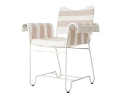Tropique Stol | Fransar | Tyg Stripe Limonta 40, Vit
