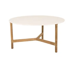 Twist Soffbord Ø90 | Teak/ Travertine Look