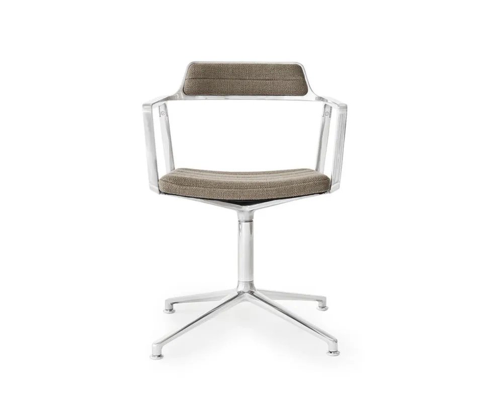 Vipp 452 Swivel Chair | Hjul | Polerat Aluminium, Dark Sand Tyg