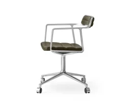 Vipp 452 Swivel Chair | Hjul | Polerat Aluminium, Grönt Läder