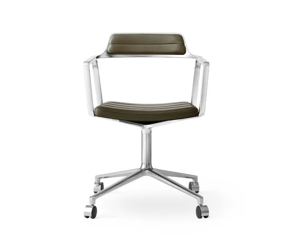 Vipp 452 Swivel Chair | Hjul | Polerat Aluminium, Grönt Läder