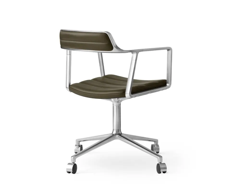 Vipp 452 Swivel Chair | Hjul | Polerat Aluminium, Grönt Läder