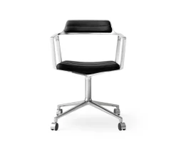 Vipp 452 Swivel Chair | Hjul | Polerat Aluminium, Svart Läder