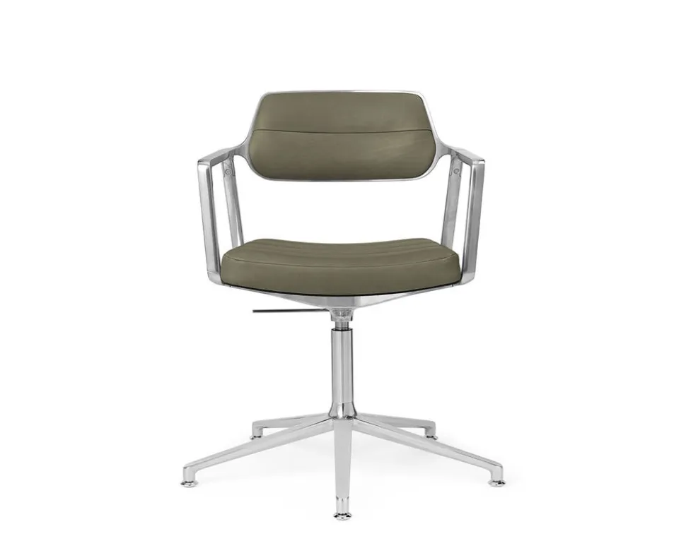 Vipp 453+ Swivel Stol | Fötter | Bosco Grönt Läder, Aluminium