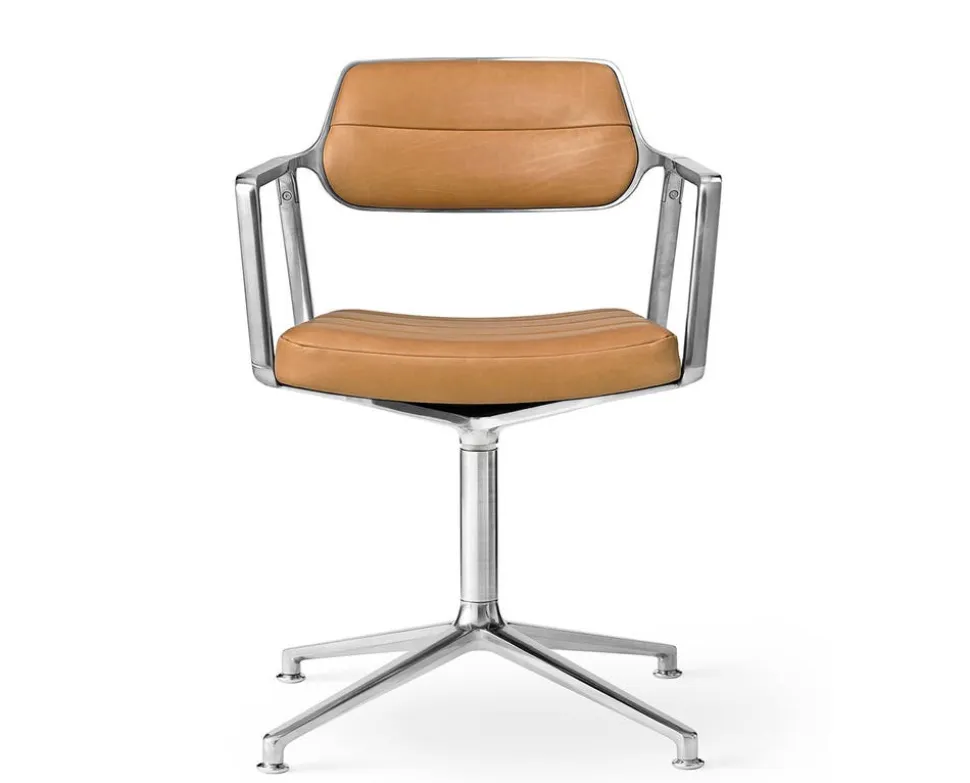 Vipp 453 Swivel Stol | Fötter | Camel Läder, Polerat Aluminium