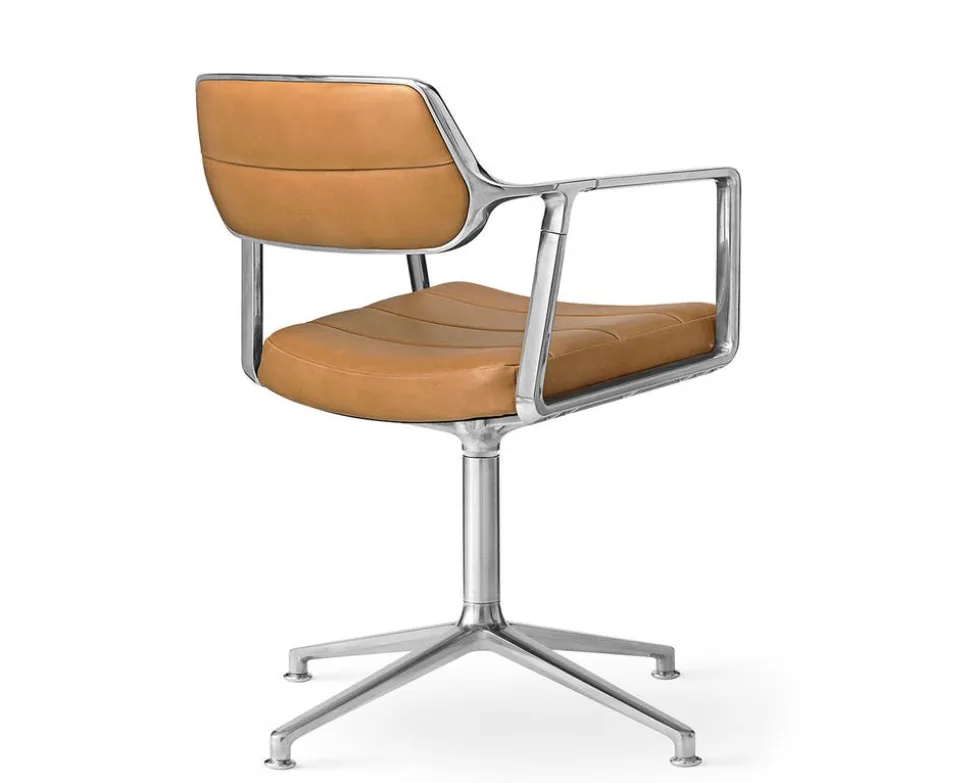 Vipp 453 Swivel Stol | Fötter | Camel Läder, Polerat Aluminium