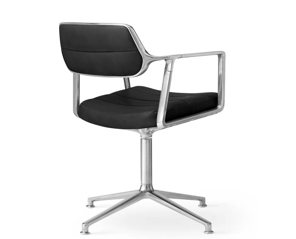 Vipp 453 Swivel Stol | Fötter | Svart Läder, Polerat Aluminium
