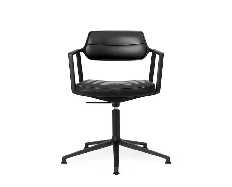 Vipp 453+ Swivel Stol | Fötter | Svart Läder, Svart Ram