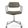 Vipp 453 Swivel Stol | Hjul | Bosco Grönt Läder, Polerat Aluminium