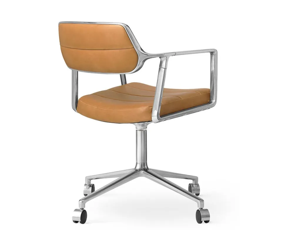 Vipp 453 Swivel Stol | Hjul | Camel Läder, Polerat Aluminium