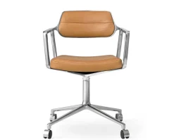 Vipp 453 Swivel Stol | Hjul | Camel Läder, Polerat Aluminium