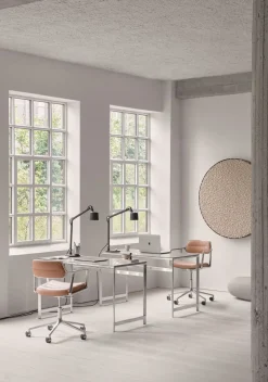 Vipp 453+ Swivel Stol | Hjul | Camel Läder, Polerat Aluminium