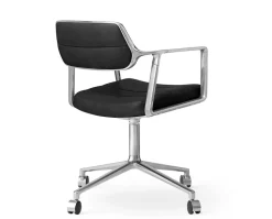 Vipp 453 Swivel Stol | Hjul | Svart Läder, Polerat Aluminium