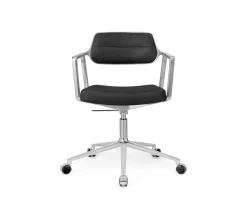 Vipp 453+ Swivel Stol | Hjul | Svart Läder, Polerat Aluminium