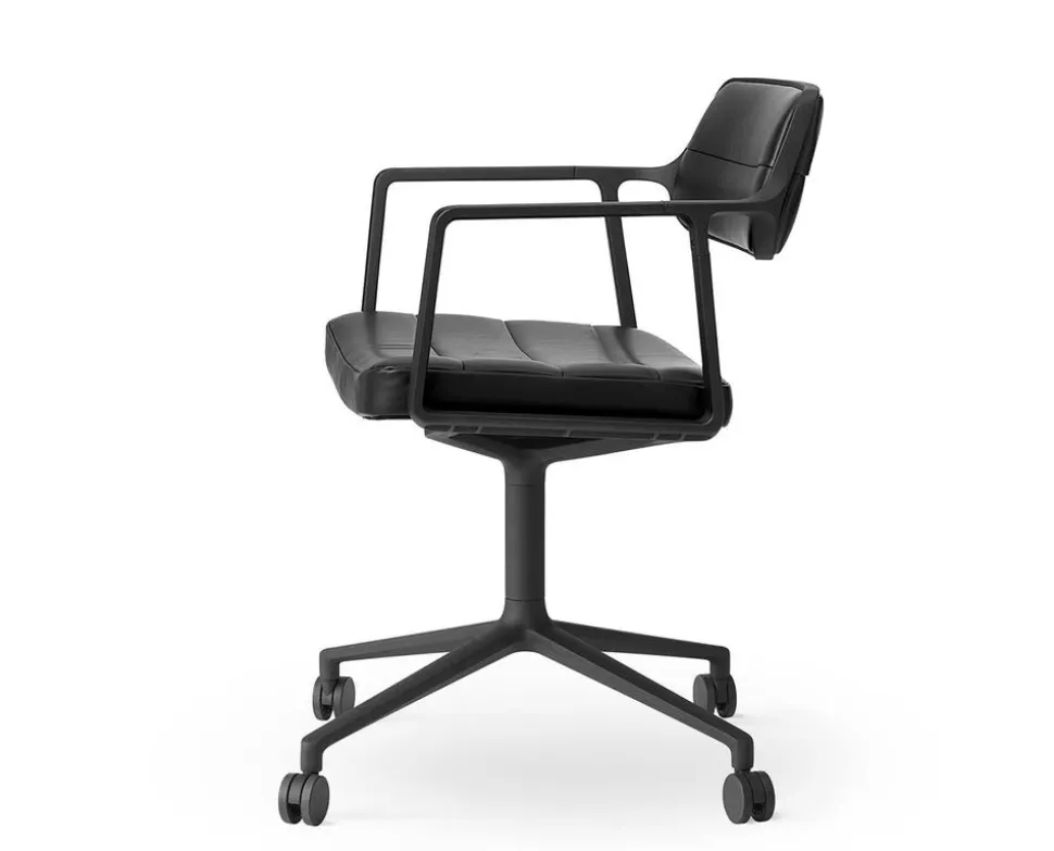 Vipp 453 Swivel Stol | Hjul | Svart Läder, Svart Ram