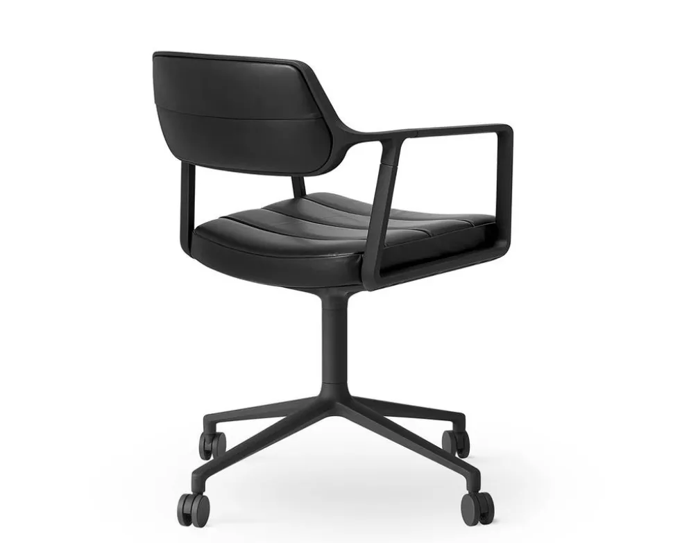Vipp 453 Swivel Stol | Hjul | Svart Läder, Svart Ram