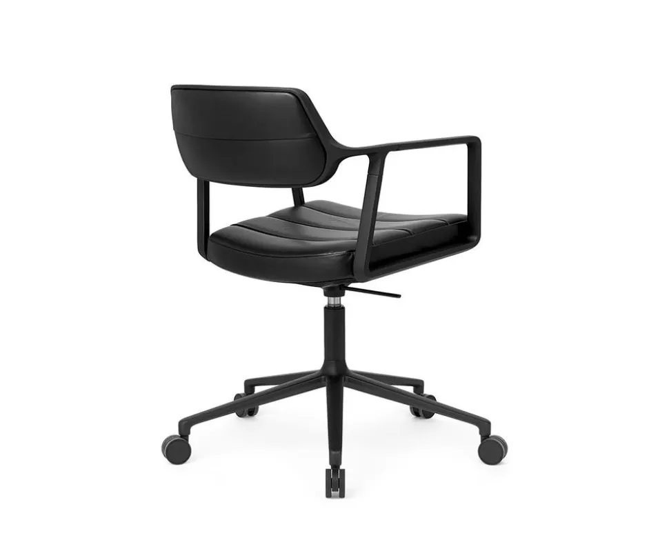 Vipp 453+ Swivel Stol | Hjul | Svart Läder, Svart Ram