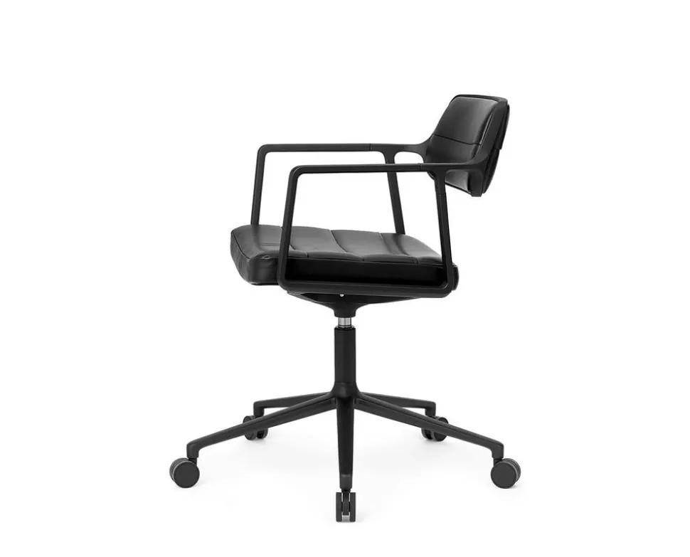 Vipp 453+ Swivel Stol | Hjul | Svart Läder, Svart Ram