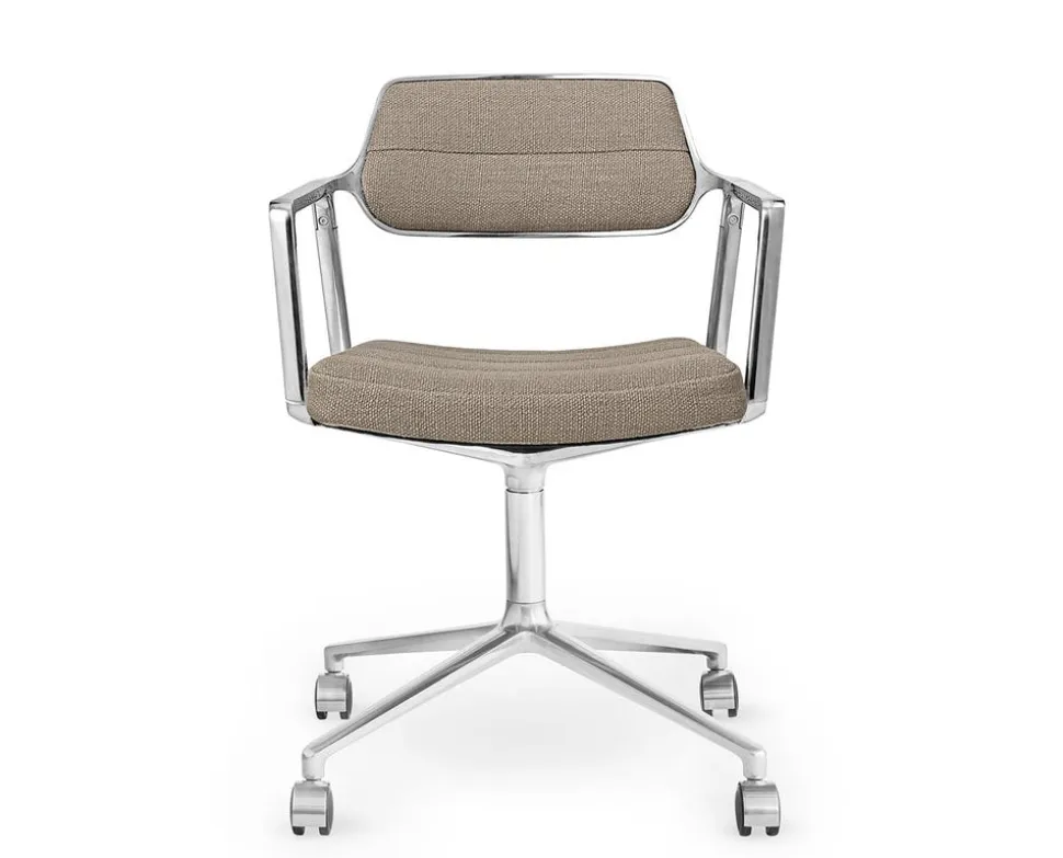 Vipp 453 Swivel Stol | Hjul | Textil Mörk Sand, Polerat Aluminium