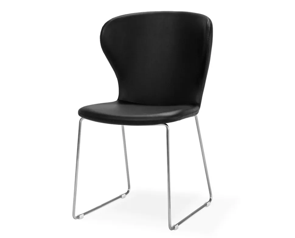 Wing Stol | Svart PU | Borstad metall